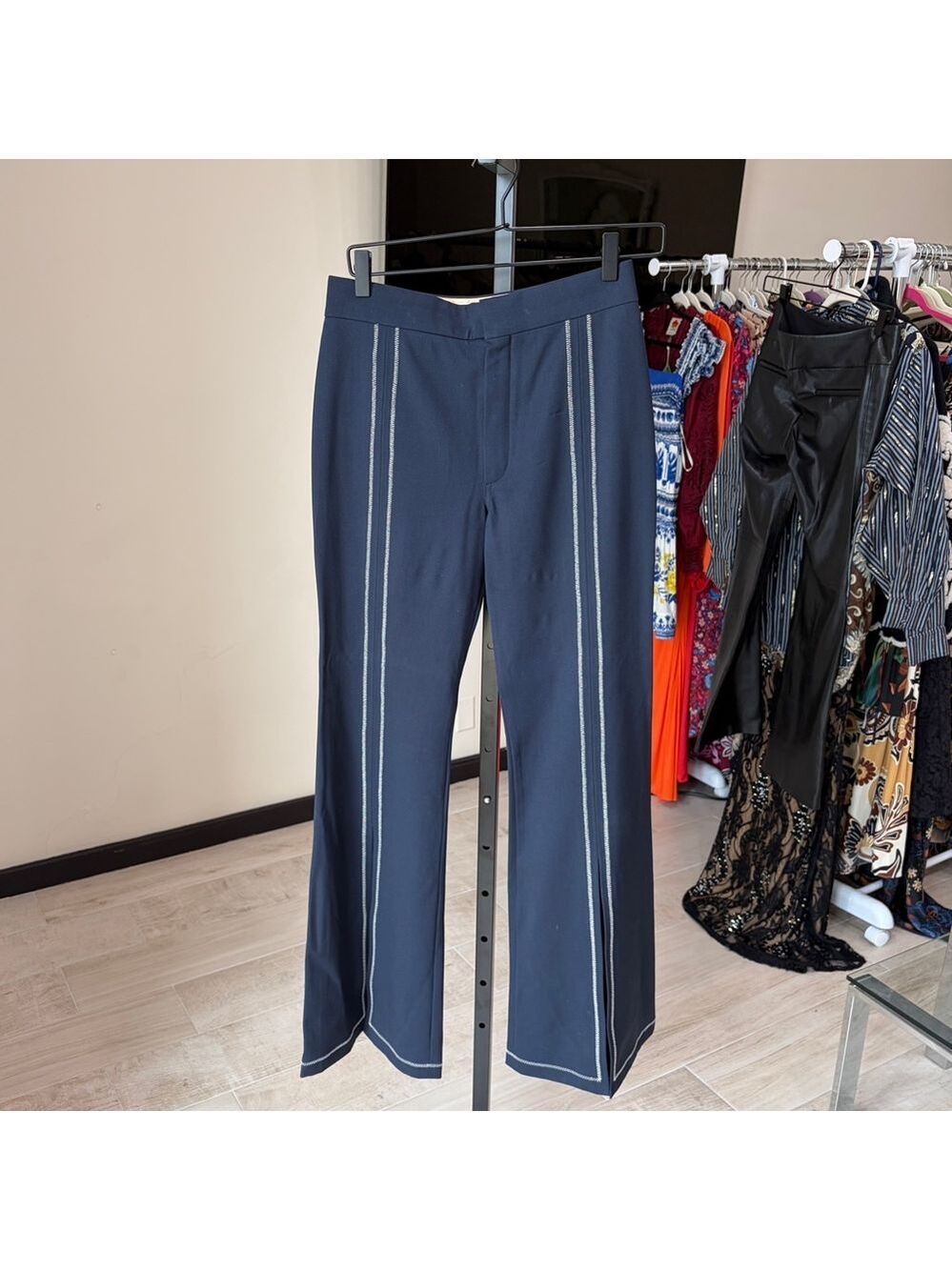 Chloe fit and flare wide leg Navy Pants with front slit - size EU 36 / US 4